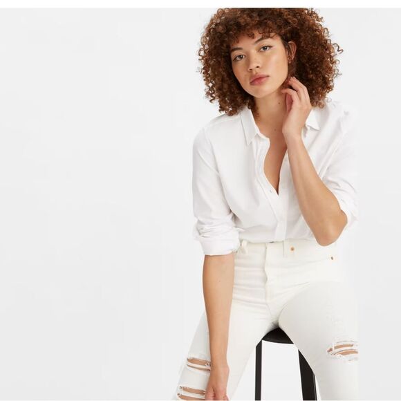 Levi’s Premium Wedgie Straight Fit Destructed Jeans in Cloud Bank White 28 - Picture 4 of 16